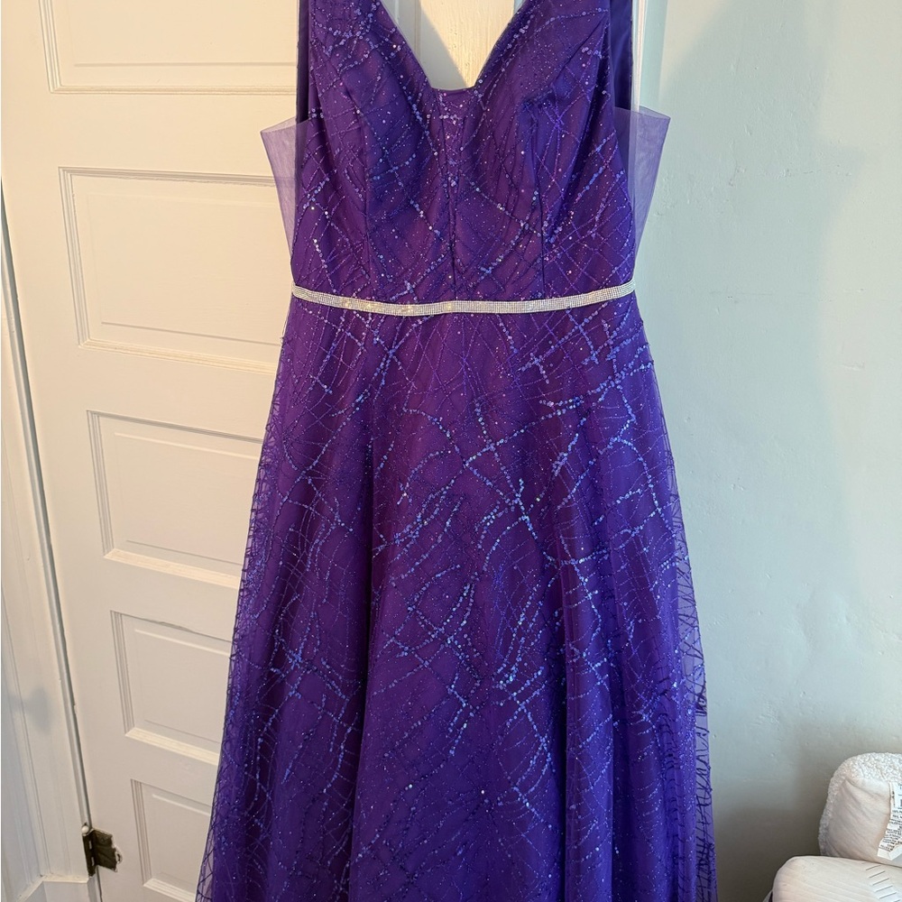 Purple Sleeveless Corseted Gown with Glitter Accents